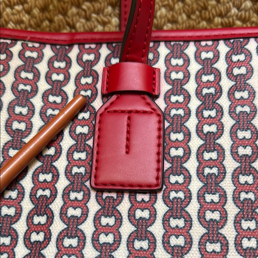 Tory Burch Gemini Link Red Blue Tote Bag Purse - Picture 8 of 10